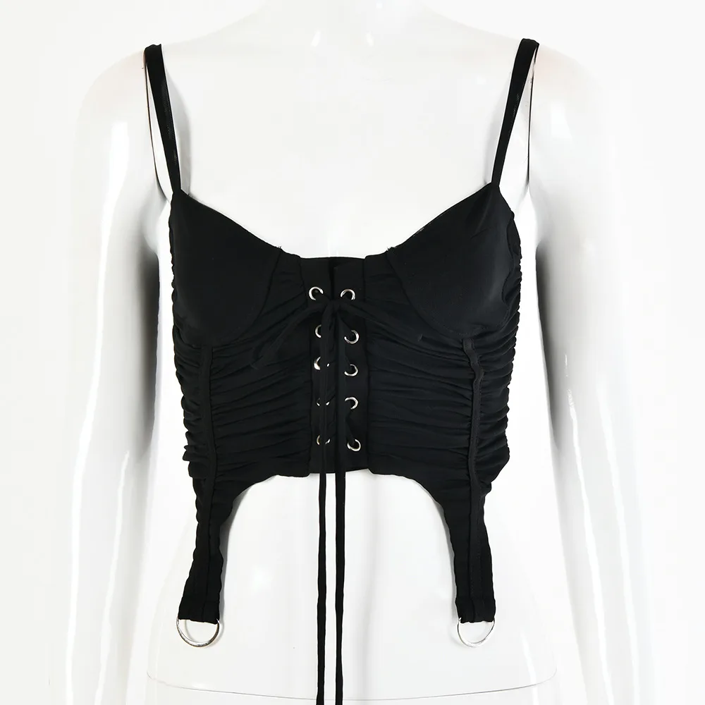 Women's Sleeveless Lace-up Umbilical Sling Camisole Top - Black - View 1