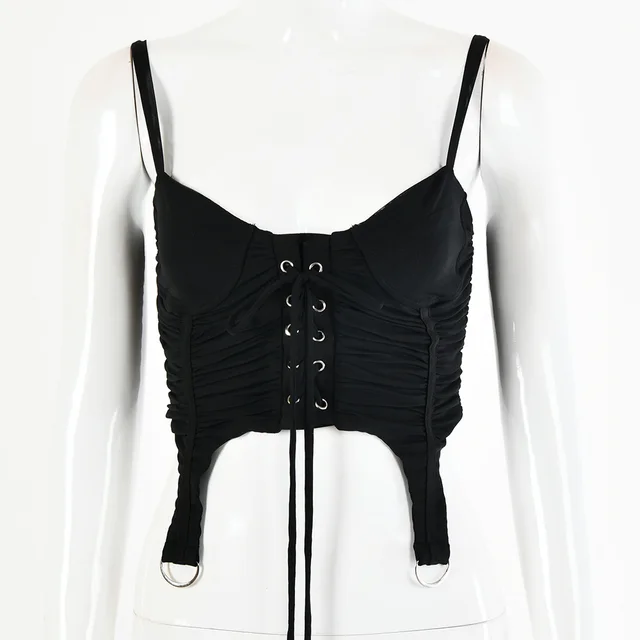 Women's Sleeveless Lace up Umbilical Sling Camisole Top Black - Shop at LoveMi