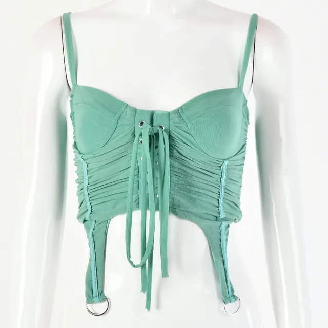 Women's Sleeveless Lace up Umbilical Sling Camisole Top Green - Shop at LoveMi