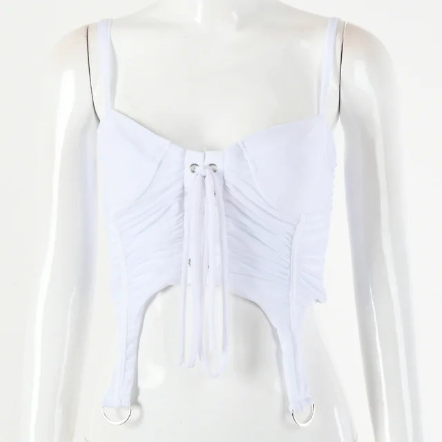 Women's Sleeveless Lace up Umbilical Sling Camisole Top White - Shop at LoveMi