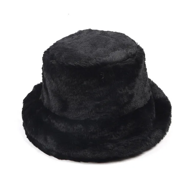 Winter Women's Thickened Imitation Rabbit Fur Flat Top Japanese Fisherman Hat - Black