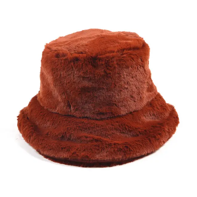 Winter Women's Thickened Imitation Rabbit Fur Flat Top Japanese Fisherman Hat Caramel - Shop at LoveMi