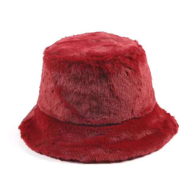 Winter Women's Thickened Imitation Rabbit Fur Flat Top Japanese Fisherman Hat Red - Shop at LoveMi