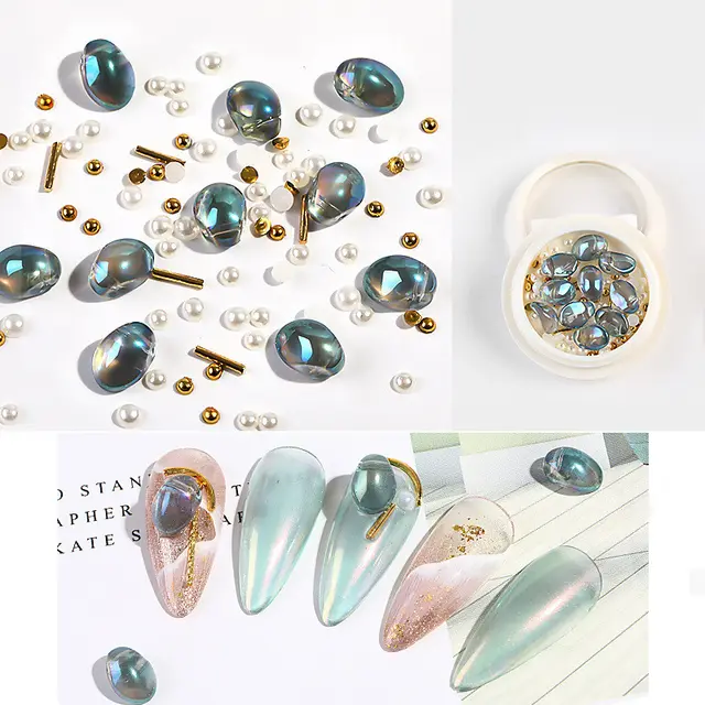 Nail Jewelry Mixed Crystal Pearl Steel Ball Rivet Mixed Shell Stone Jewelry F - Shop at LoveMi