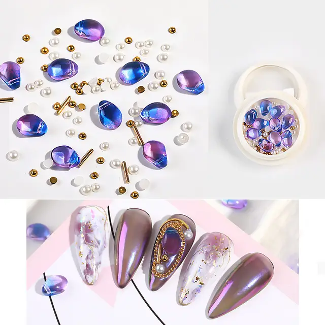 Nail Jewelry Mixed Crystal Pearl Steel Ball Rivet Mixed Shell Stone Jewelry H - Shop at LoveMi