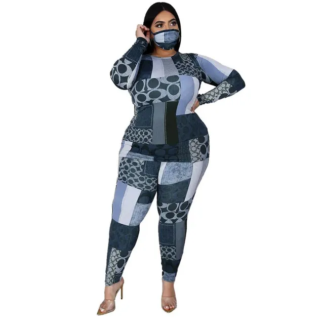 Fall Plus Size Clothing Set Tracksuit Stretch Top Blue - Shop at LoveMi