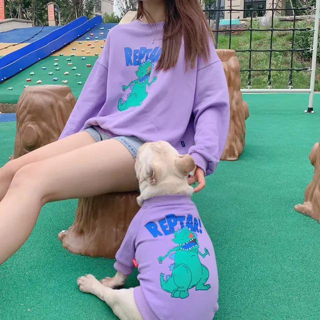 Spring and Autumn Cartoon Print Dog Two legged Pet Parent child Wear Purple - Shop at LoveMi