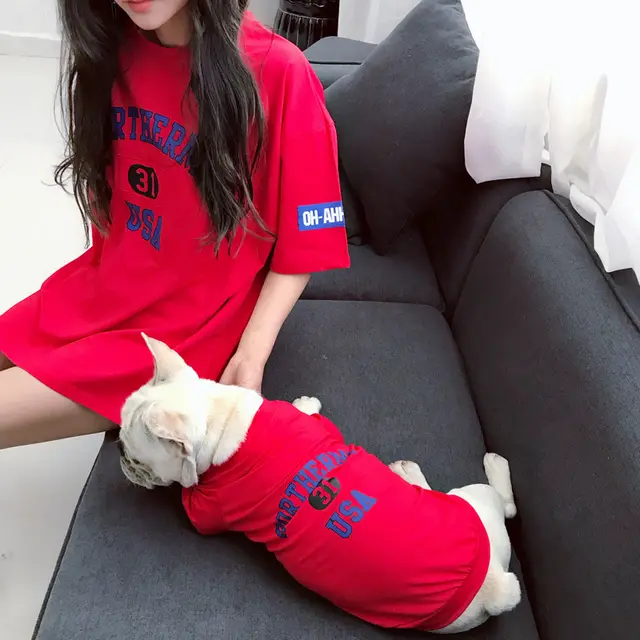 Pet parent child wear thin short sleeves Red - Shop at LoveMi