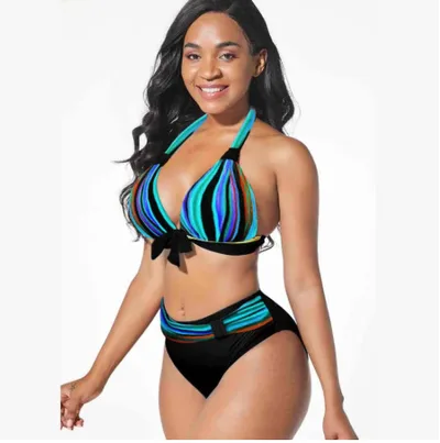 Digital Printed Swimsuit Split Bikini Swimsuit Blue - Shop at LoveMi