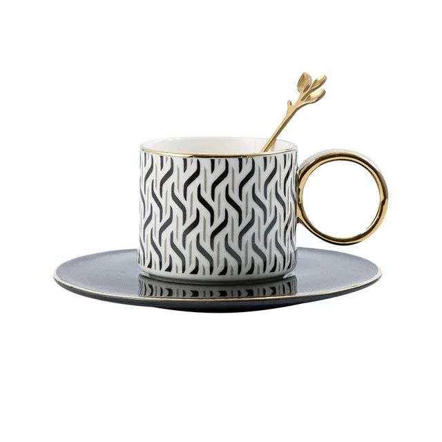 Geometric Ceramic Coffee Cup, Gold Painted O Handle Mug - Shop at LoveMi