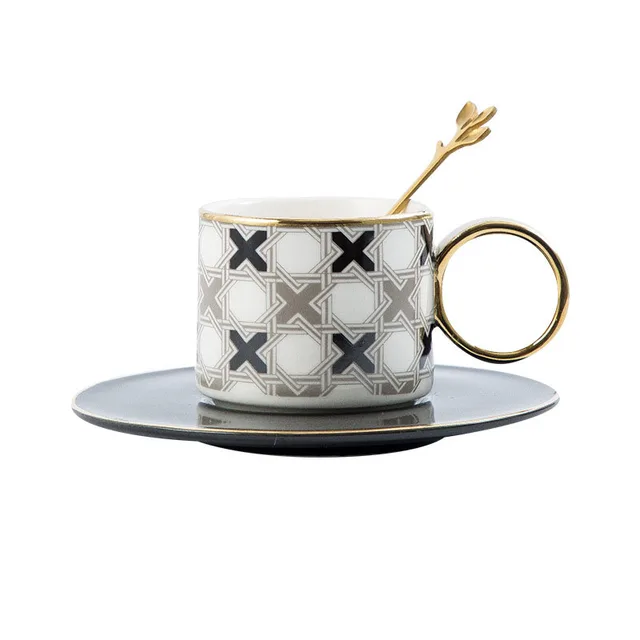 Geometric Ceramic Coffee Cup, Gold Painted O Handle Mug B - Shop at LoveMi