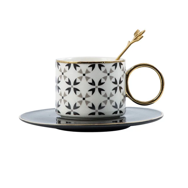 Geometric Ceramic Coffee Cup, Gold Painted O Handle Mug - Shop at LoveMi