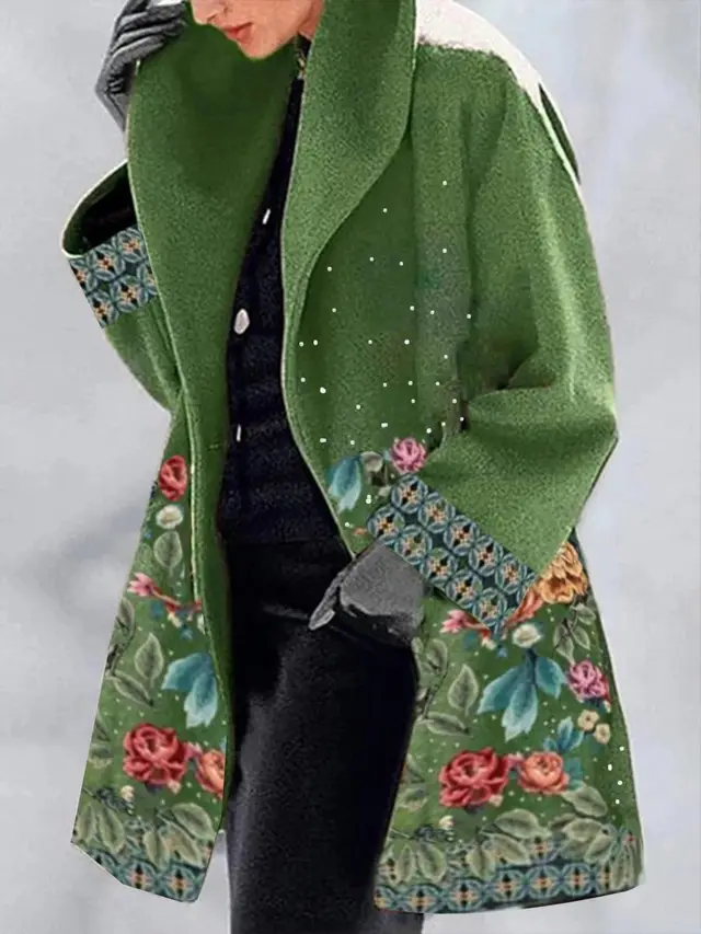 Green Collar Temperament College European And American Print Lapel Jacket Green Blue Leaves - Shop at LoveMi