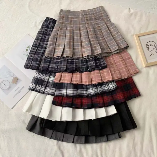 New Fashion Pleated Skirt Spring And Autumn Plaid Jk Short Skirt Dark Blue - Shop at LoveMi