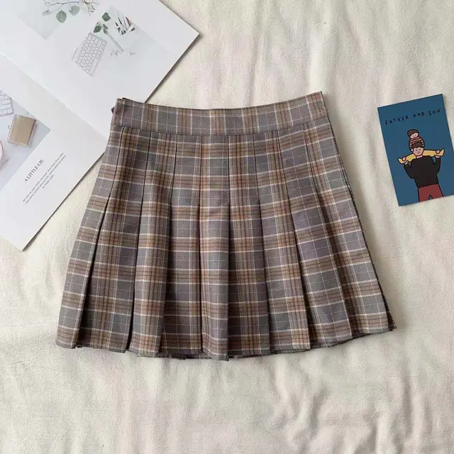 New Fashion Pleated Skirt Spring And Autumn Plaid Jk Short Skirt Khaki - Shop at LoveMi