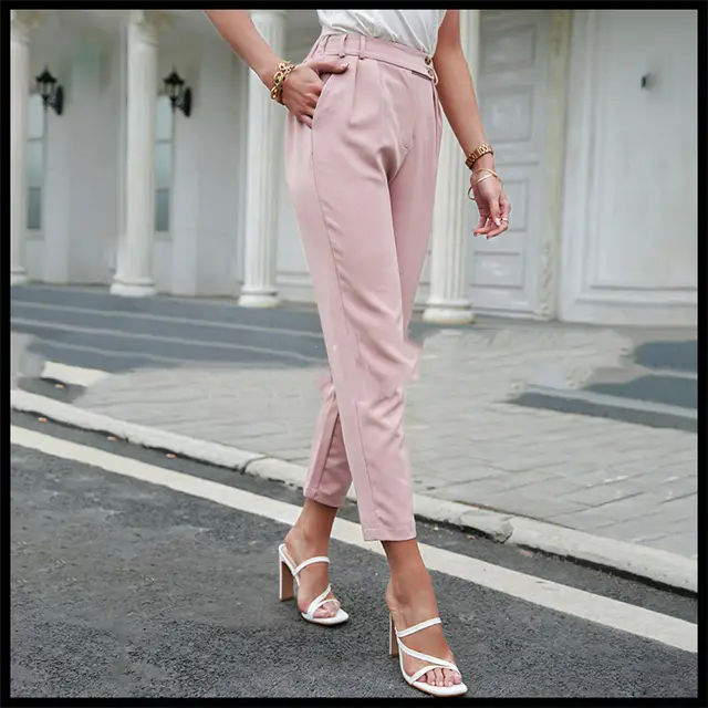 Pink High Waist Slim Cropped Trousers Spring And Summer New Foot Pants Pink - Shop at LoveMi