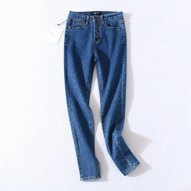 Four Button High rise Skinny High stretch Jeans Dark Blue - Shop at LoveMi