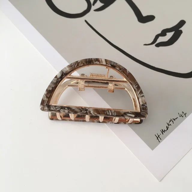 Semi Circular Alloy Grab Clip Hairpin Temperament Hollow Hair Grab Brown - Shop at LoveMi