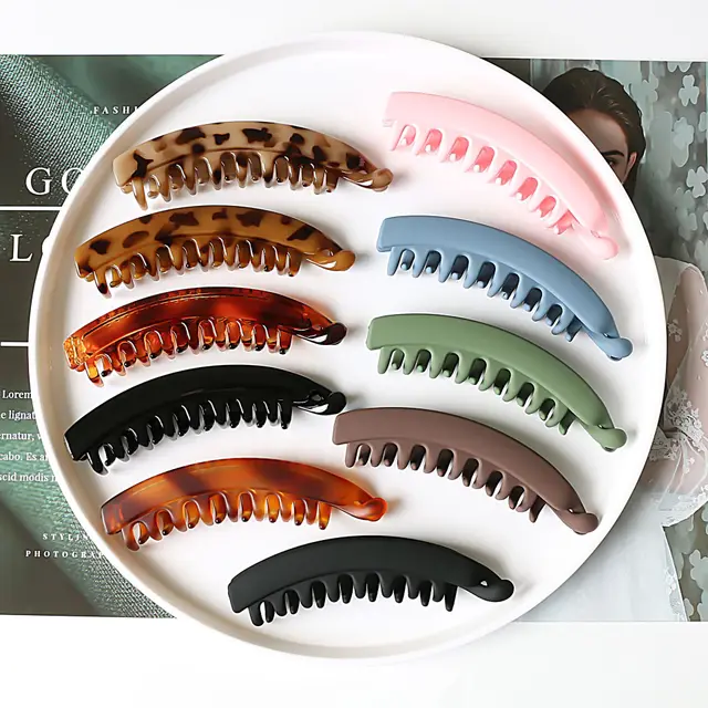 Banana Hair Clip Claws Banana Chic Hair Clamps Hairpin Strong Hold Ponytail Holder Clip Matte Banana Clips For Women Girls Mixed Color - Shop at LoveMi