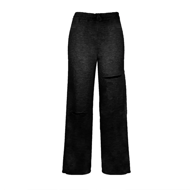 Personalized Fashion Ripped All Match Casual Pants Black - Shop at LoveMi