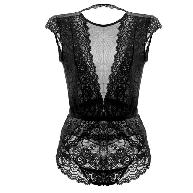 European And American New Style Sexy Pajamas Big V Lace Black - Shop at LoveMi