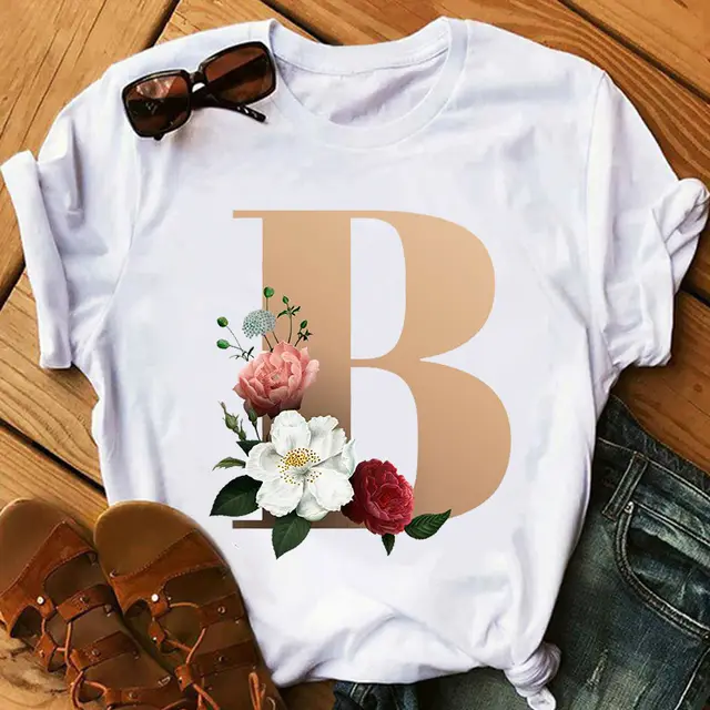 Women's Gold 26 Letters Printed Short Sleeved T Shirt Top B - Shop at LoveMi