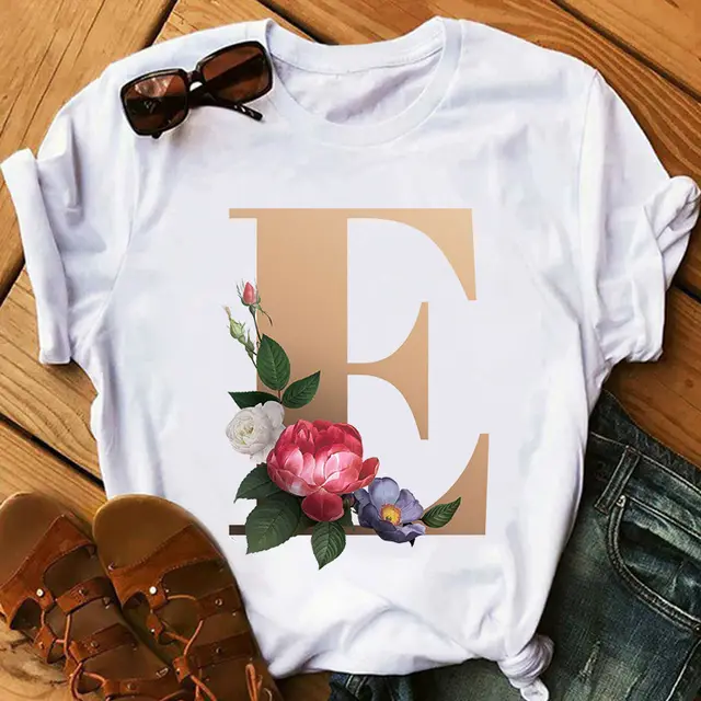 Women's Gold 26 Letters Printed Short Sleeved T Shirt Top - Shop at LoveMi