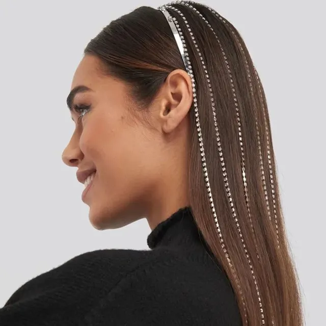 Fashion Tassel Headband Hair Hoop Rhinestone Jewelry for Women Sliver - Shop at LoveMi