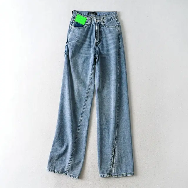 Net Red Feet Split Mopping High Waist Jeans Women Autumn Blue - Shop at LoveMi