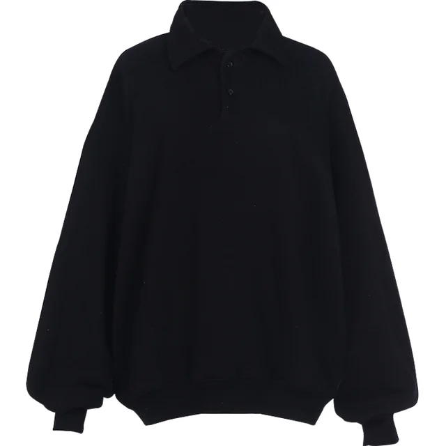Retro Profile Polo Lapel Sweater Women Loose And Lazy Style Black - Shop at LoveMi