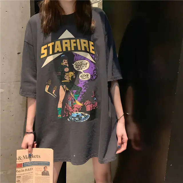 Short Sleeved Ins Tide Loose Lazy Style T Shirt Blouse Dark Grey - Shop at LoveMi