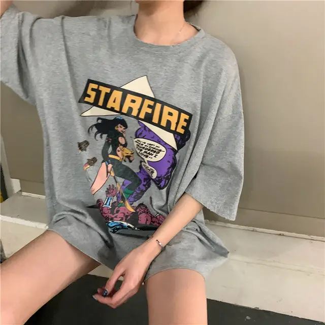 Short Sleeved Ins Tide Loose Lazy Style T Shirt Blouse Grey - Shop at LoveMi