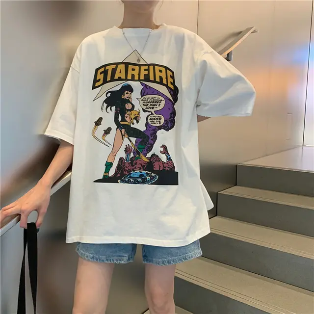 Short Sleeved Ins Tide Loose Lazy Style T Shirt Blouse White - Shop at LoveMi