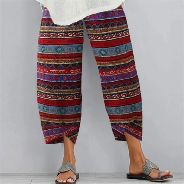 Loose Dandelion Print Elastic Waist Pocket Pants Stripe - Shop at LoveMi
