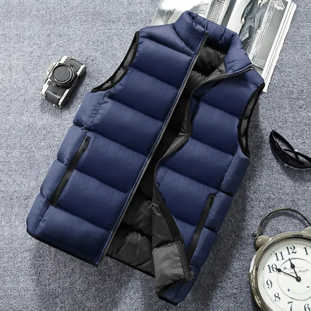 Autumn And Winter New Style Down Cotton Stand Up Collar Vest Men's Vest Dark Blue - Shop at LoveMi