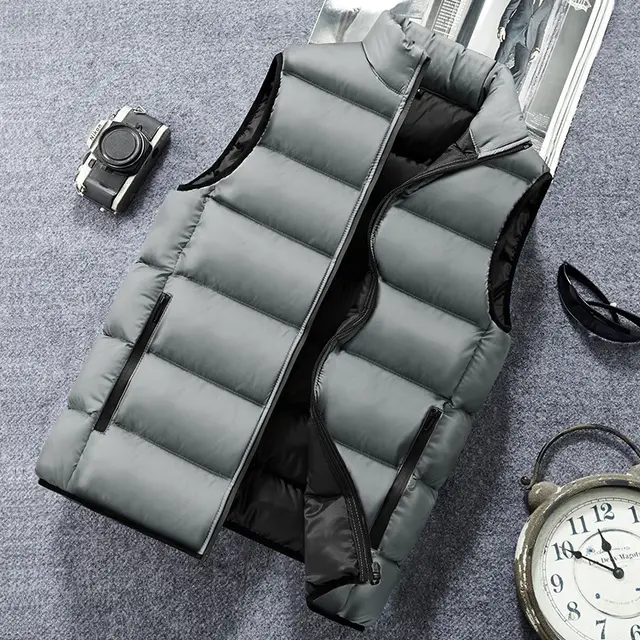 Autumn And Winter New Style Down Cotton Stand Up Collar Vest Men's Vest Grey - Shop at LoveMi
