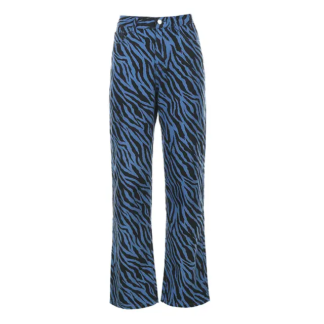 Zebra Print High Rise Jeans Blue - Shop at LoveMi