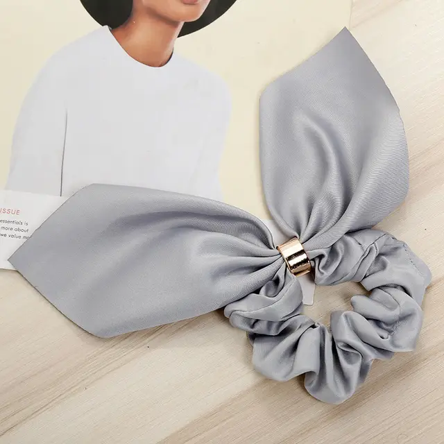 Bowknot Hair Tie Creative Metal Buckle Hair Rope Fabric Hair Accessories Grey - Shop at LoveMi