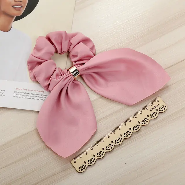 Bowknot Hair Tie Creative Metal Buckle Hair Rope Fabric Hair Accessories Pink - Shop at LoveMi