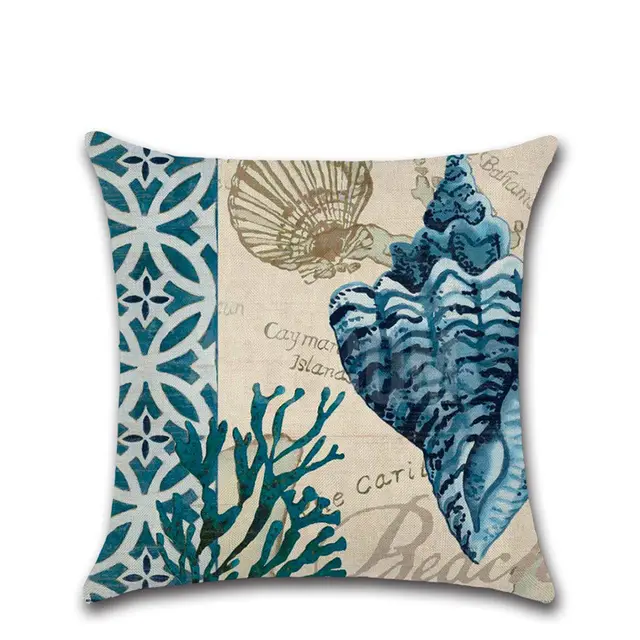 New Hand Painted Marine Coral Seahorse Starfish Linen print Pillowcase Cushion Cover G - Shop at LoveMi