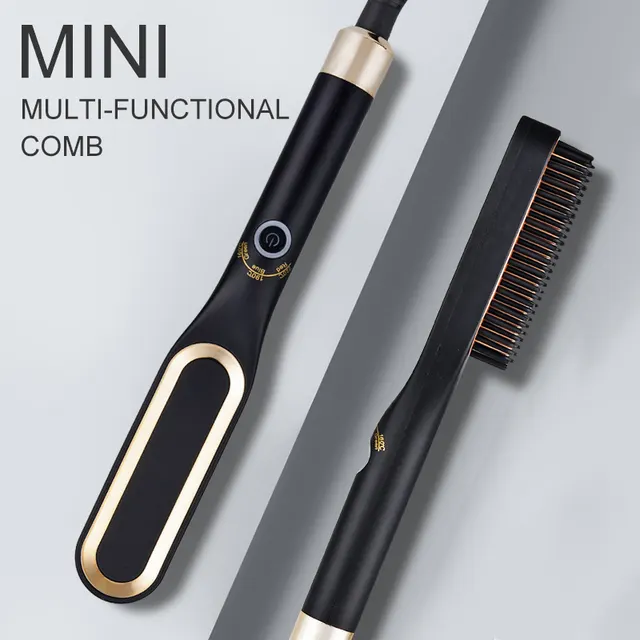 Mini Hair Straightener Brush Hot Comb Iron Ceramic Gold - Shop at LoveMi