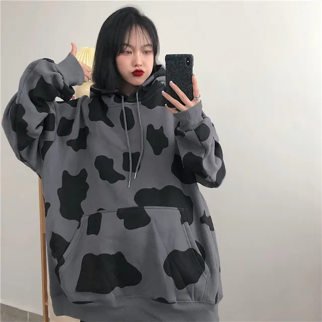 Lazy Style Loose Hooded Plus Fleece Padded Jacket Black Grey - Shop at LoveMi