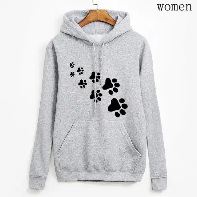 Kawaii Cat Paws Print Women Hoodie Grey - Shop at LoveMi