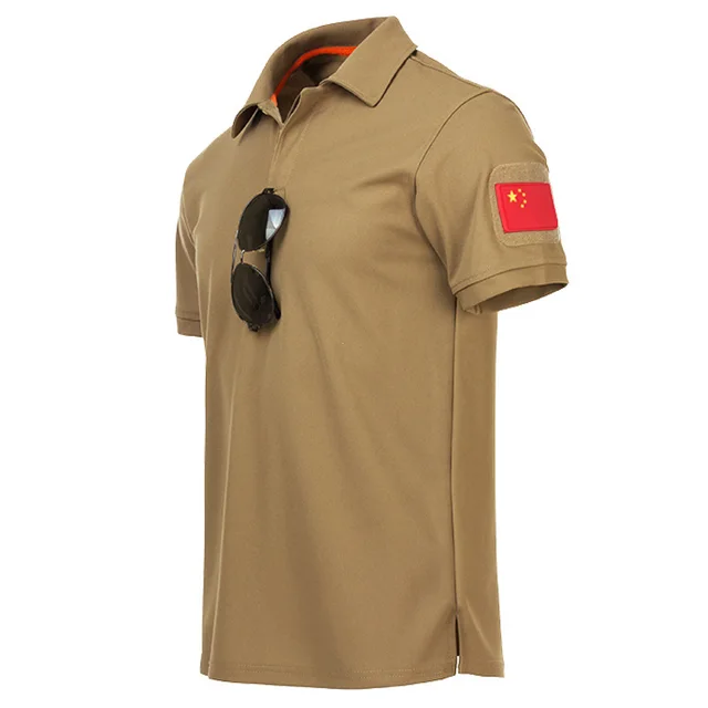Stretch Polo Shirt Physical Training Security Commuter Short Sleeves Khaki - Shop at LoveMi