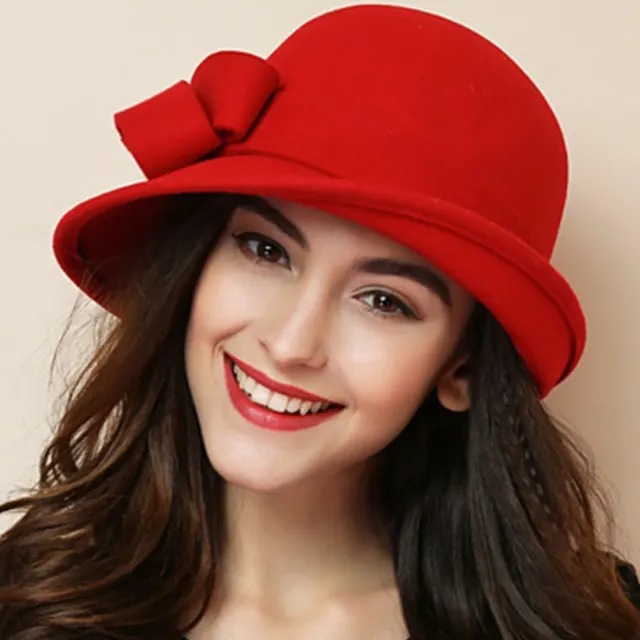 Woolen Big Bow Dome Fisherman's Basin Hat Red - Shop at LoveMi