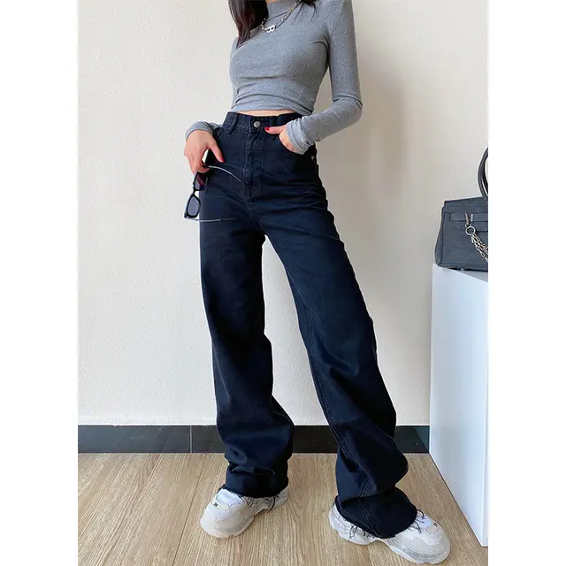 Loose High Waist Skinny White Jeans Black - Shop at LoveMi