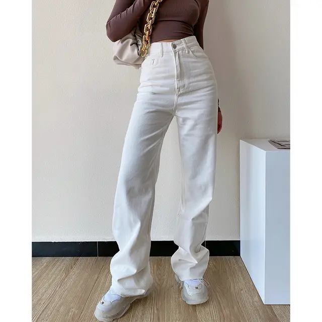 Loose High Waist Skinny White Jeans White - Shop at LoveMi