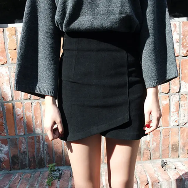 High Waist All match Slim Bag Hip Skirt Autumn and Winter A line Skirt Black - Shop at LoveMi