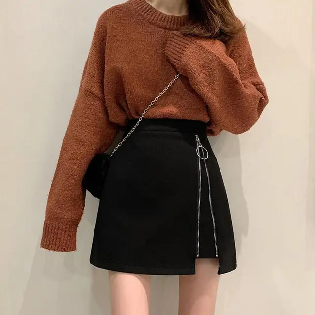 Half length Skirt Women Autumn and Winter High Waist A line Skirt Black - Shop at LoveMi