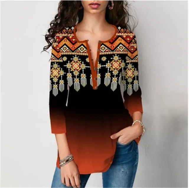 Printed Blouses With Seven point Sleeves Yellow - Shop at LoveMi
